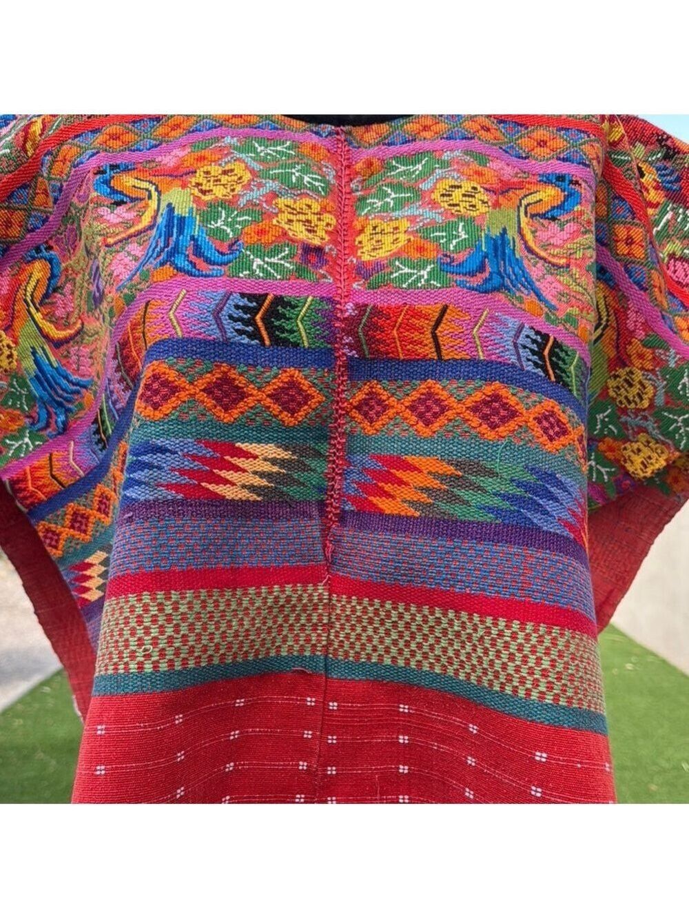 Vintage Guatemala Huipile Quetzal Birds Woven Textile Poncho - Picture 4 of 12